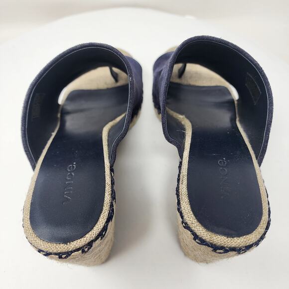 Vince Sutherland Espadrille Wedge Women 9M Navy Blue Suede Toe Strap Slip-on - Picture 7 of 12